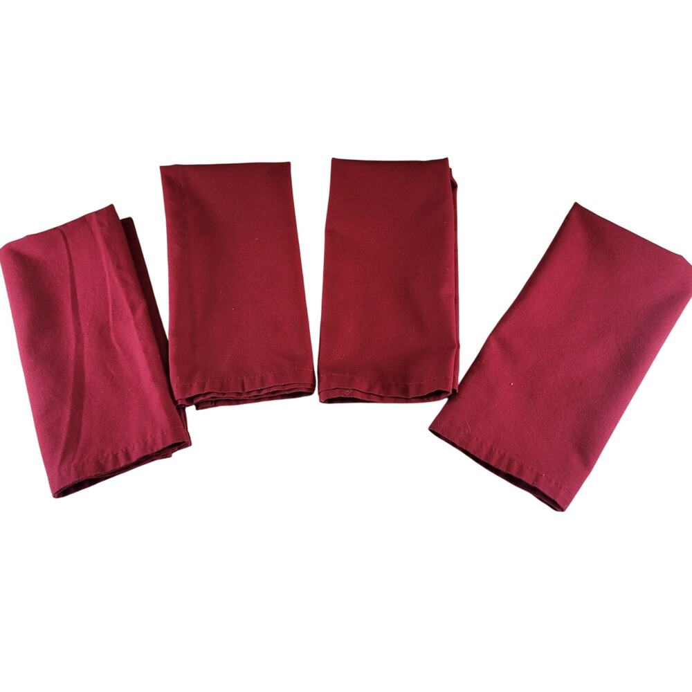 Set of 4 Red Cloth Napkins 17"x17" Solid Color Cotton Blend Dinner Table